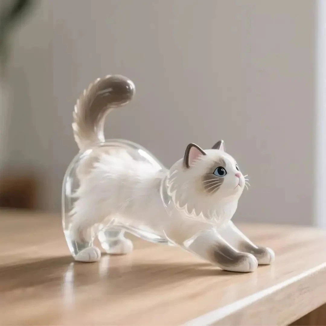 透明小猫咪吊饰收纳盒暹罗猫布偶猫毛发存放纪念品钥匙扣装饰挂件