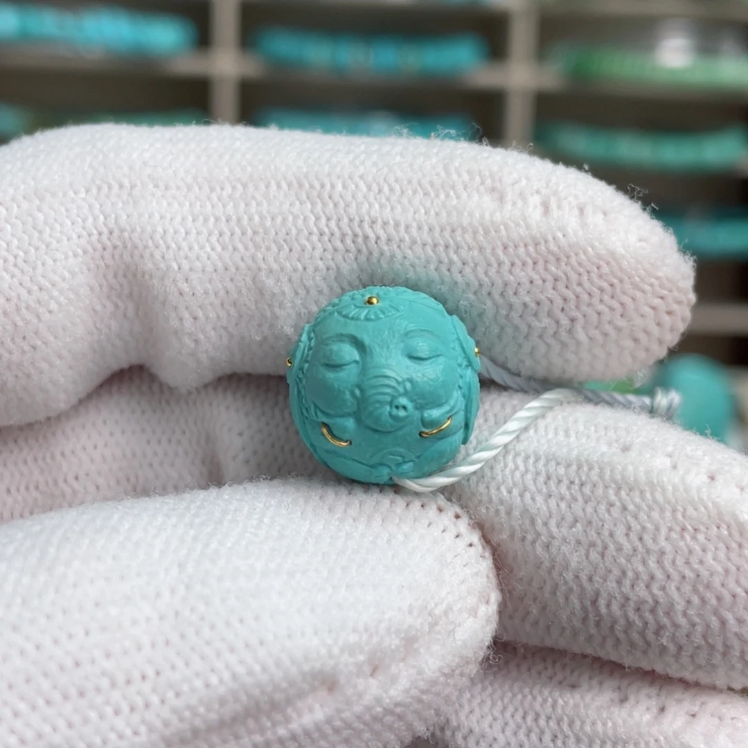 绿松石未镶嵌精品象神圆珠