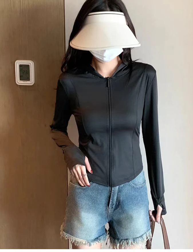 601~800  防嗮服春夏修身弹力运动瑜伽户外防紫外线显瘦长袖短款