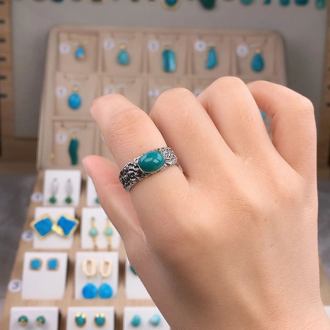 绿松石银S925镶嵌戒指