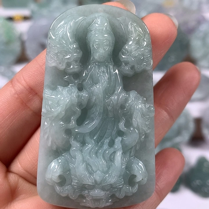 颈饰未镶嵌翡翠九龙观音两面工艺卡厚11+