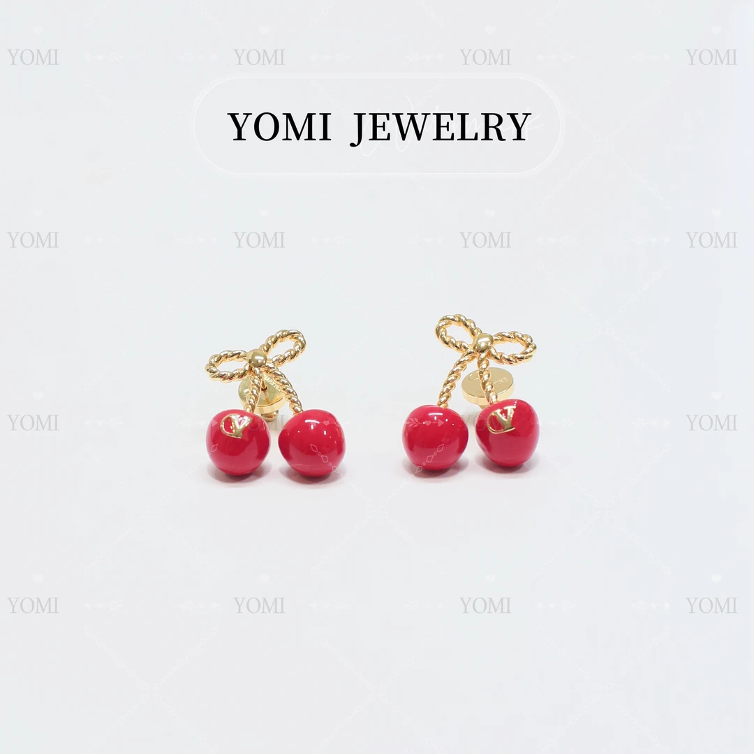 铜合金耳饰 蝴蝶结红樱桃蝴蝶耳环精致红色可爱轻奢小众时尚气质