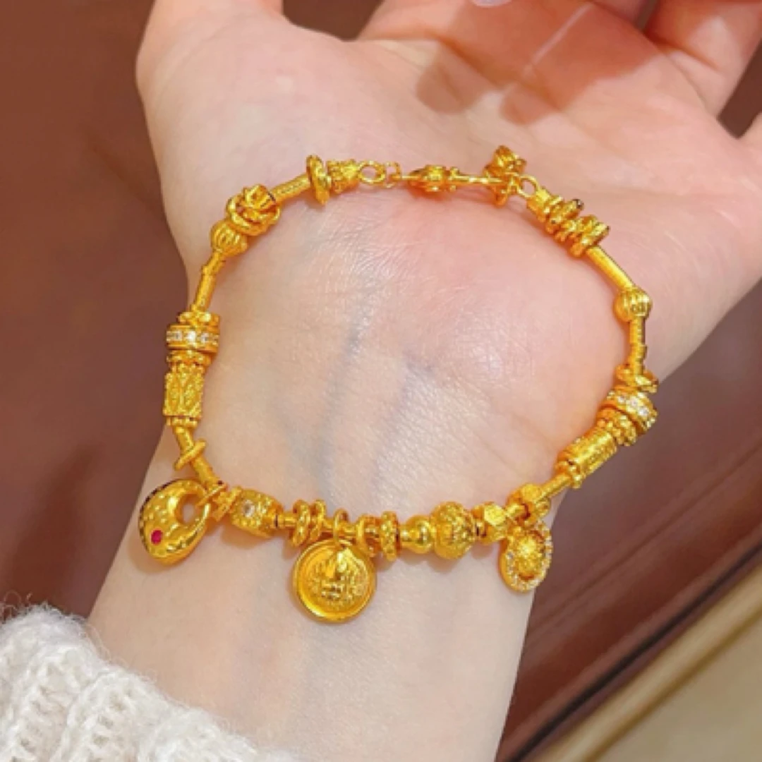 黄铜手链 古法百搭亮面锤纹星球手链890