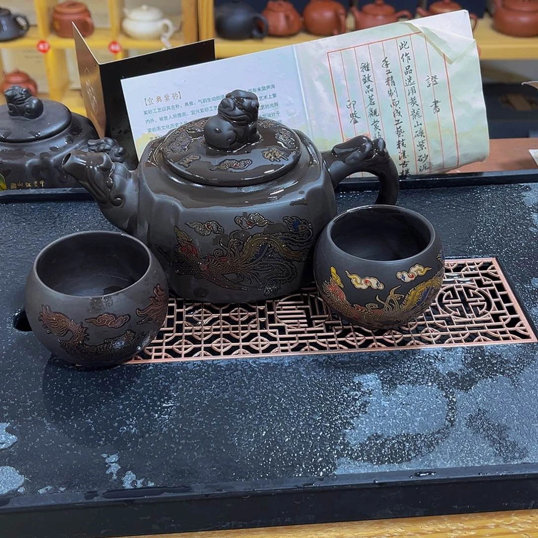 紫砂茶案紫砂壶500cc4杯