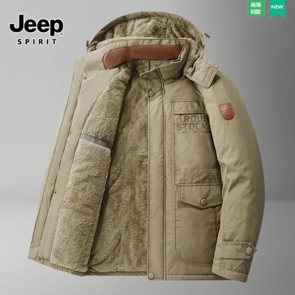 JEEP吉普冬季棉衣加绒加厚保暖男士棉服防风防水外套棉袄男装大码