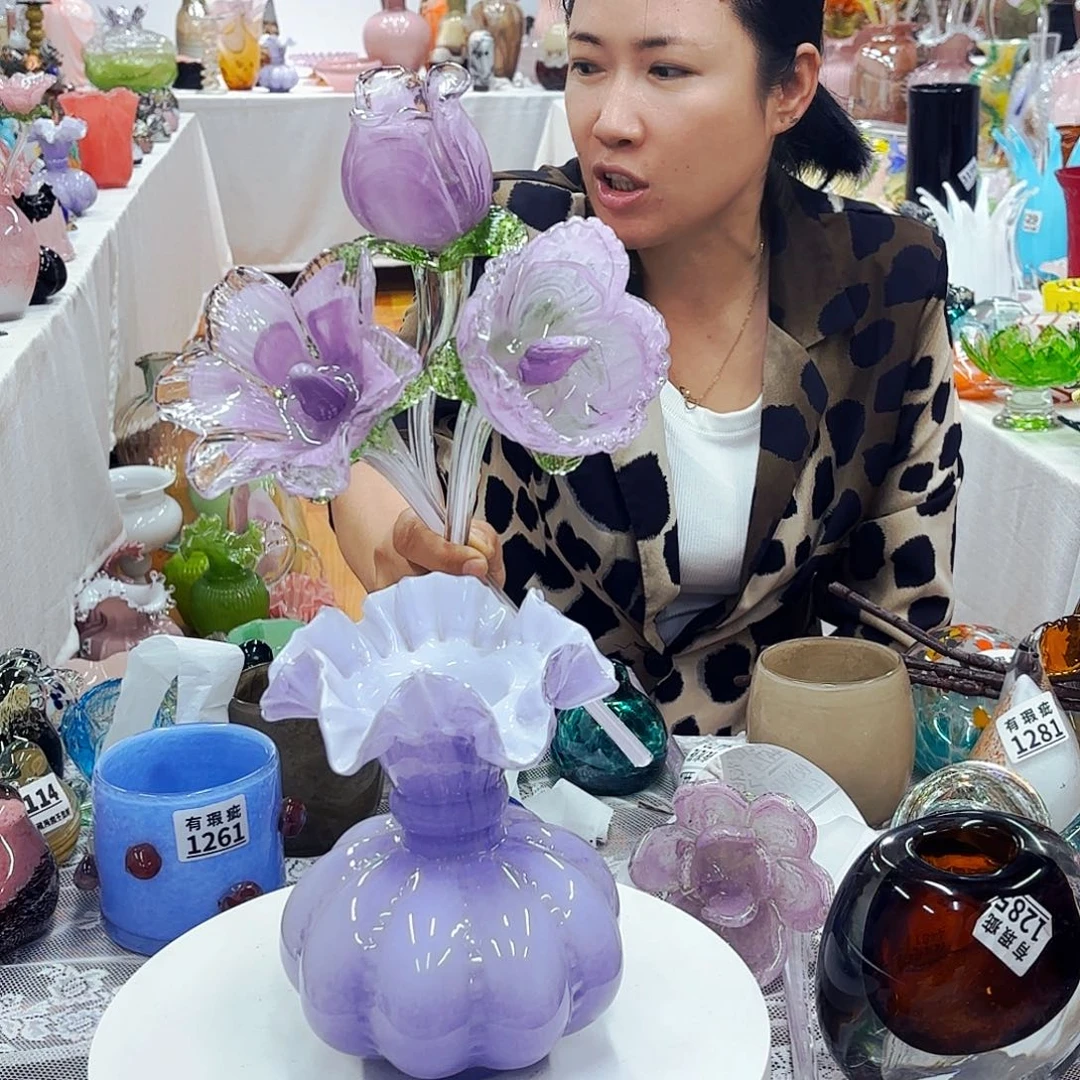 安妮家居琉璃花瓶摆件3朵花+一瓶