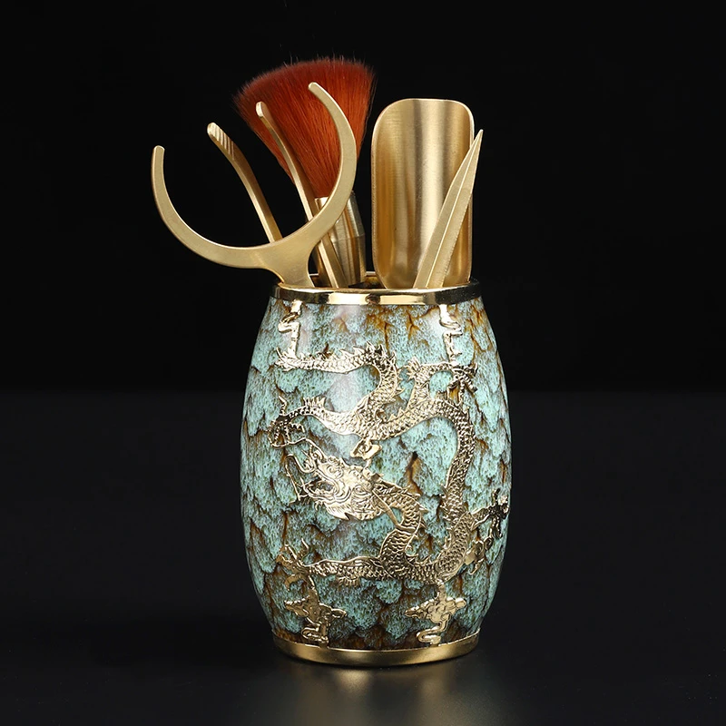 高档轻奢金镶玉功夫茶道六君子套装铜制功夫茶具配件茶笔茶夹茶勺