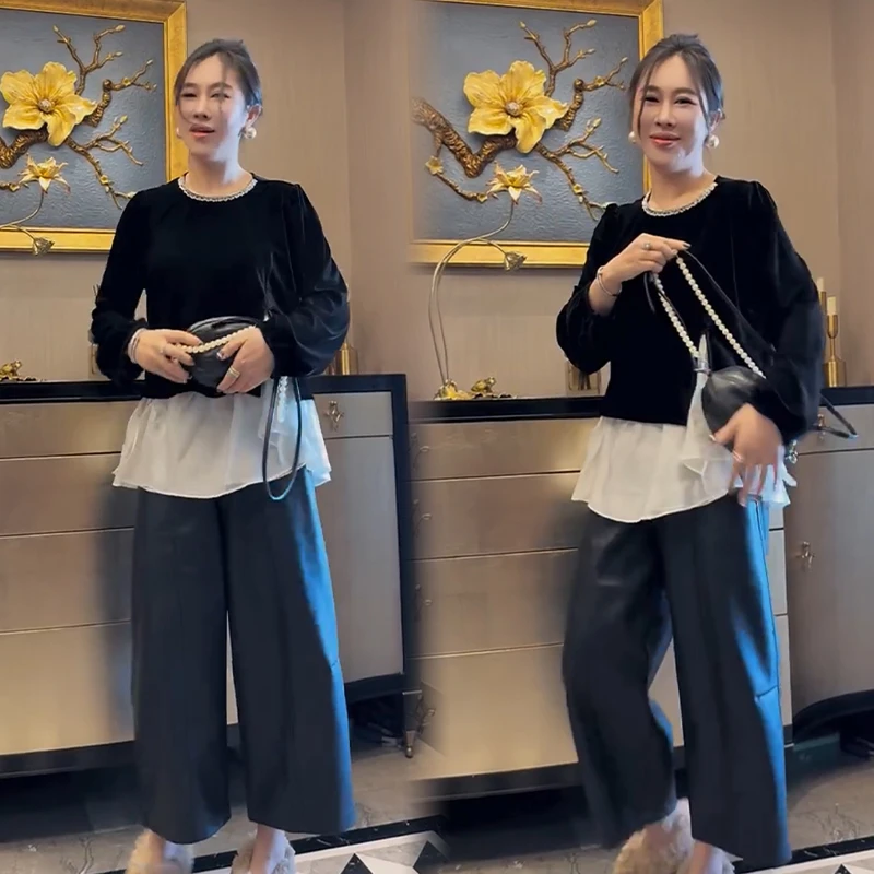 2025秋冬新款时尚显瘦气质网红高档套装女高级百搭宽松大码两件套