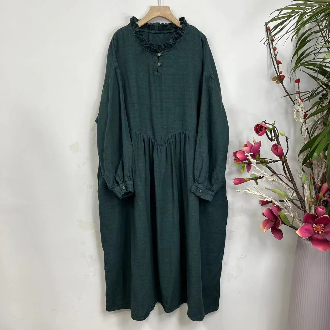 花璟原创设计木耳领设计拼接款裙袍（衣长120胸围132）