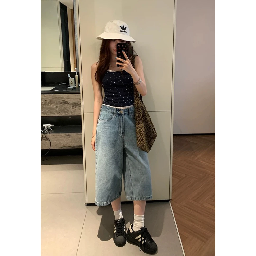 孟婆家【金靖同款】unsp*原！复古水洗七分牛仔裤～098