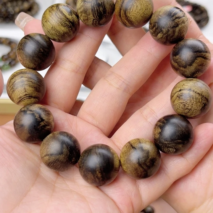 沉香手串云**轻越南芽庄白棋玉化古董窖藏樱子瘤疤虎斑纹