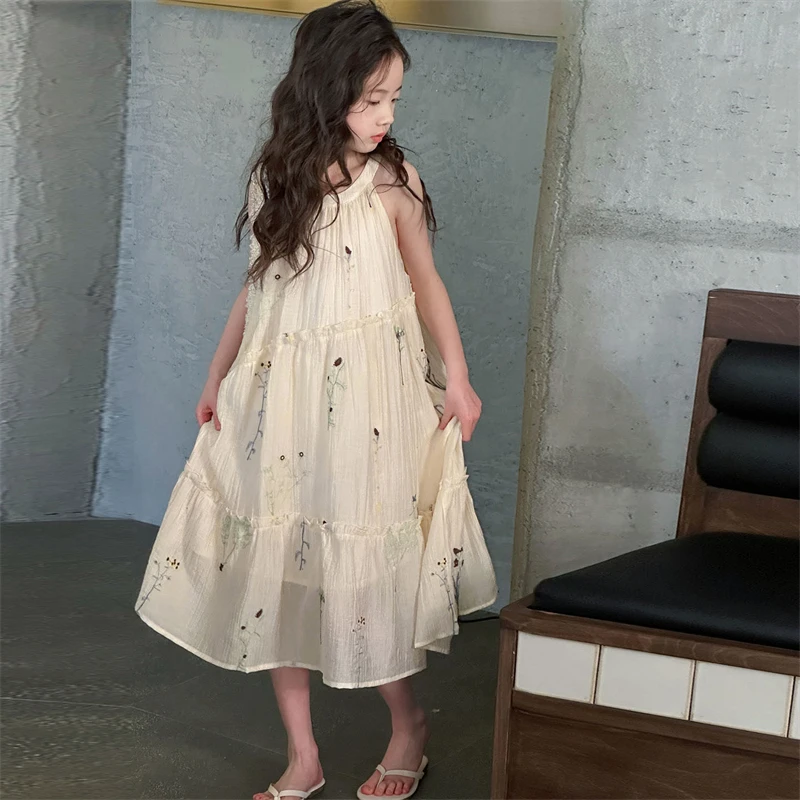 儿童2025年夏装大女童装裙子夏季背心吊带连衣裙宽松显瘦款花苞裙