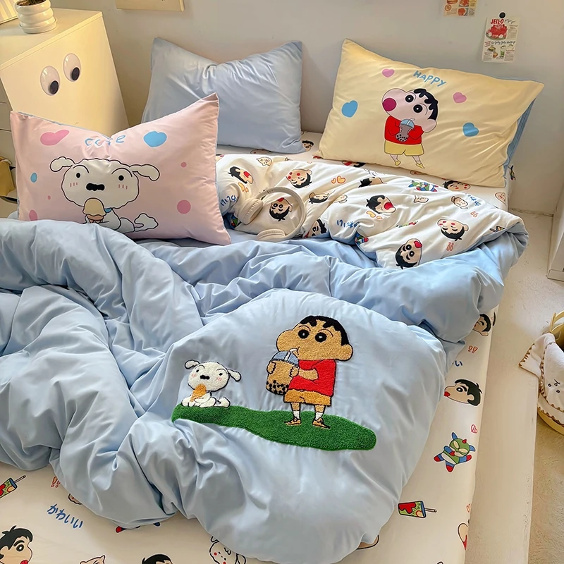 云朵棉毛巾绣印花四件套仙女家纺床上用品三件套床笠款单人宿舍