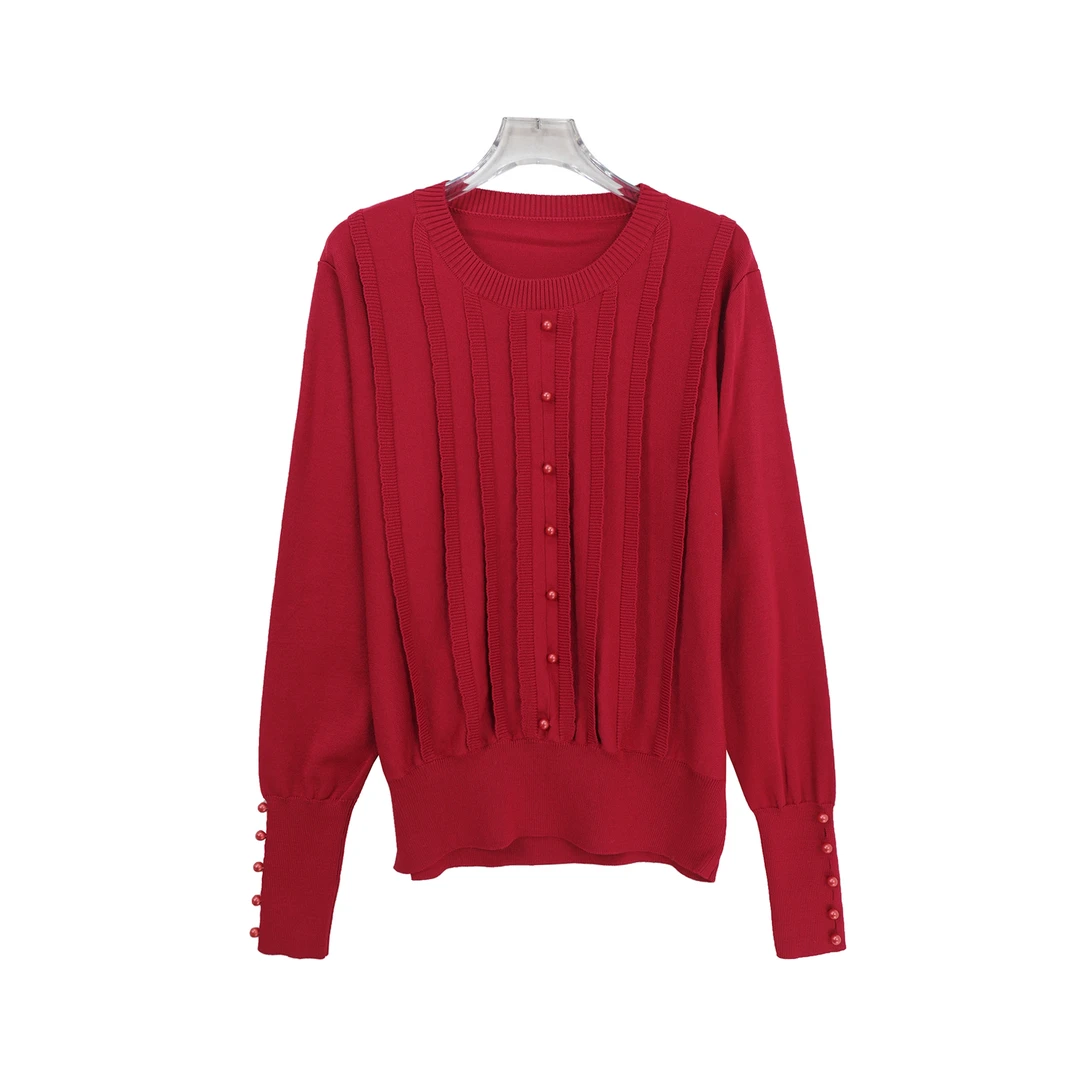 新款拼接针织衫时尚洋气设计感木耳边小衫上衣S5412