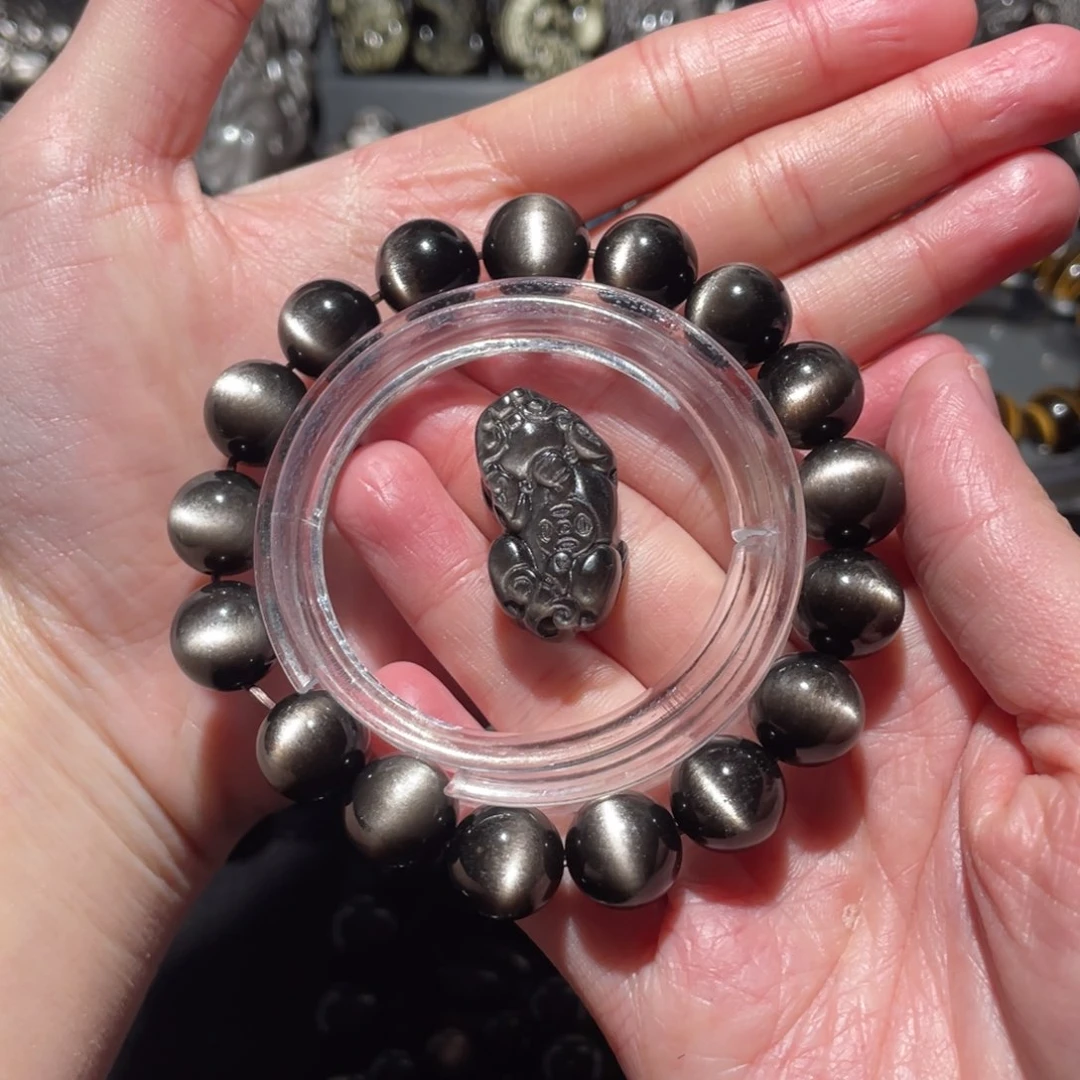 黑曜岩手串未镶嵌恒**嘿