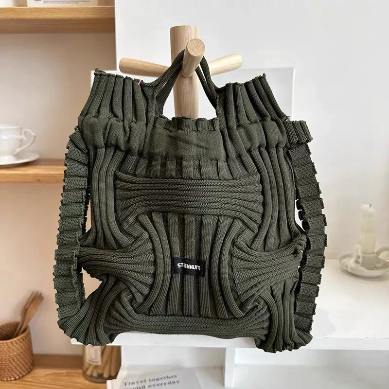 (小号-绿色编织包) 韩版小众设计手提双肩包26*23左右