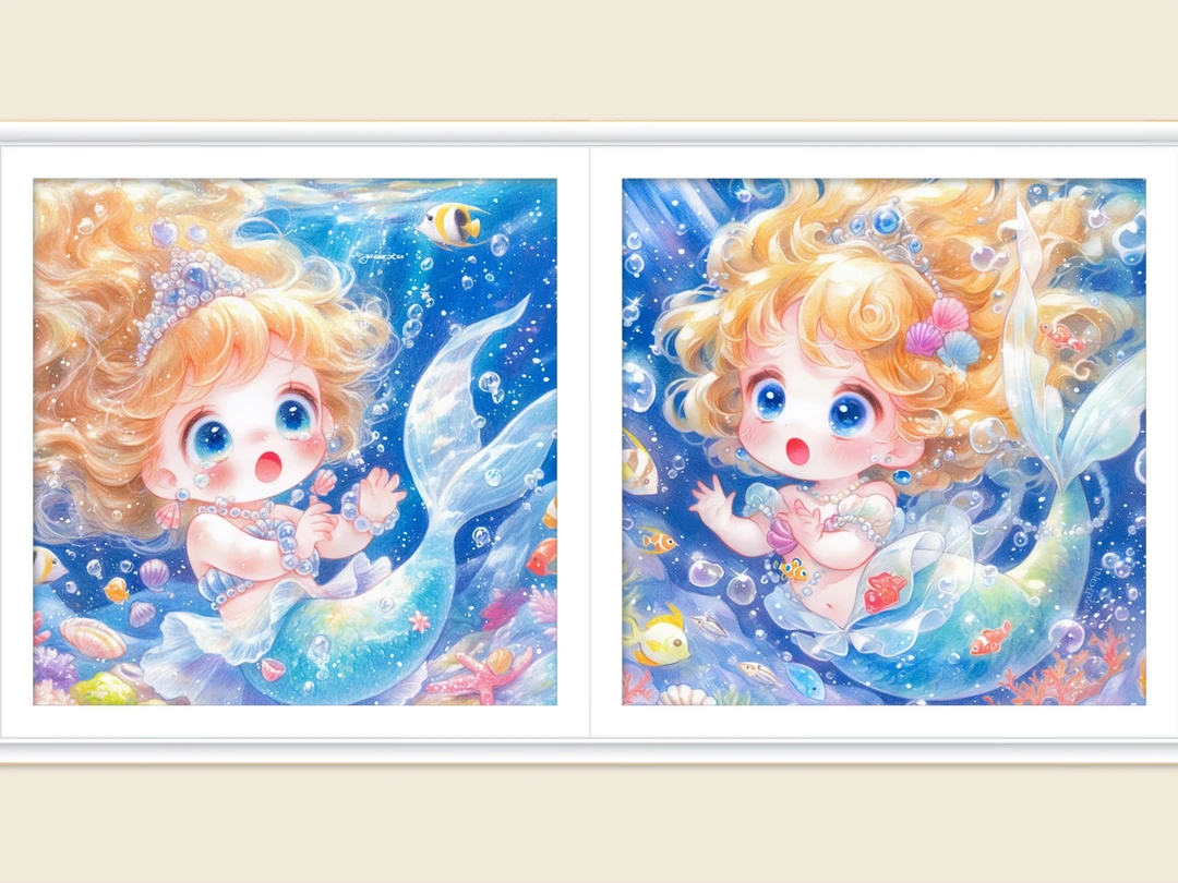 新疆长绒棉*柠檬家定制：海洋公主系列60*60十字绣（精准印花）