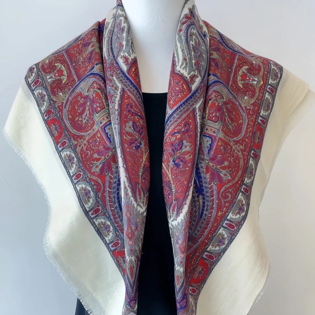 羊毛双面民族风红腰果87方巾女士丝巾围巾防晒时尚披肩外搭D242