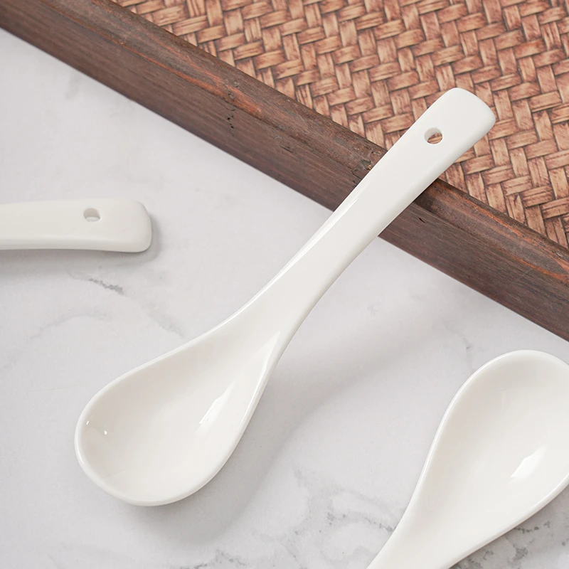加长手柄陶瓷勺不遛碗家用喝汤喝粥勺搅拌勺汤粉面勺麻辣烫砂锅勺