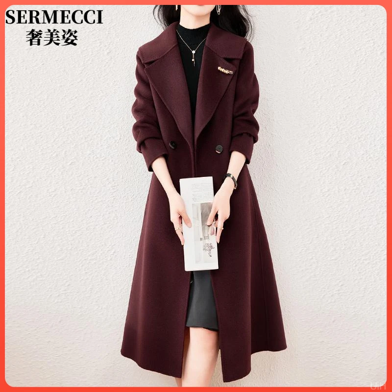 轻奢秋冬新款优雅双面大衣中长款老钱风气质优雅修身显瘦毛呢外套