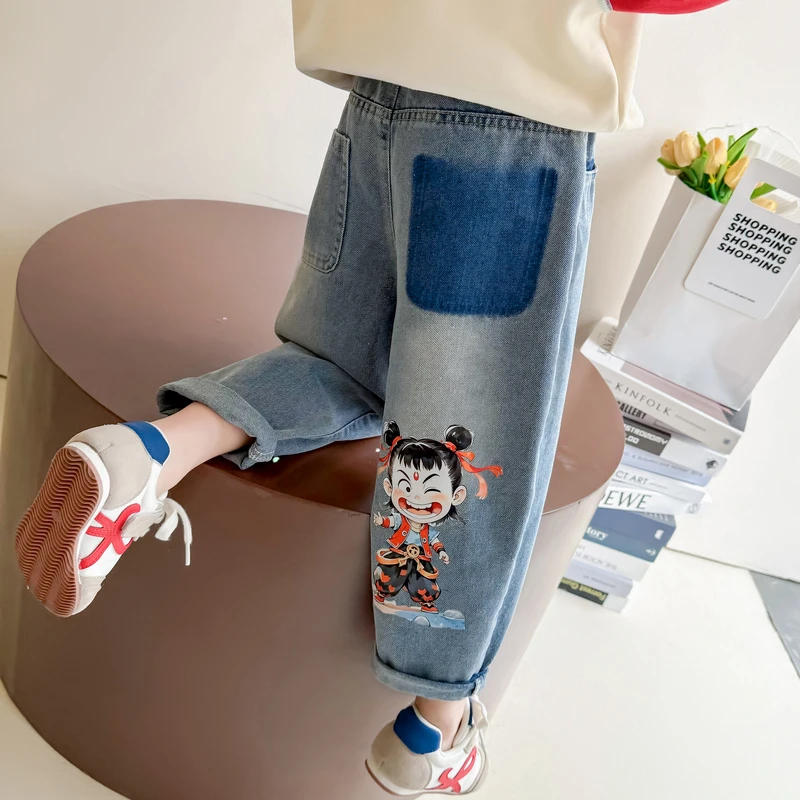女童牛仔裤春秋款2025新款洋气儿童哪吒裤子春季女宝宝休闲长裤潮