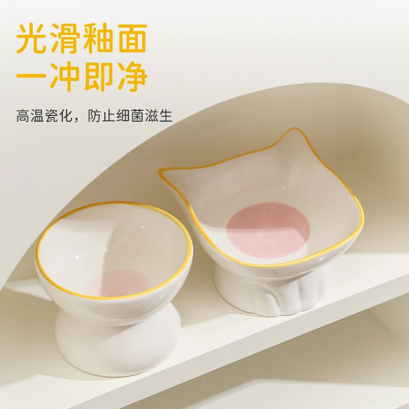 大口径猫碗陶瓷猫咪碗猫食碗宠物碗猫饭碗猫吃饭喝水狗碗防黑下巴