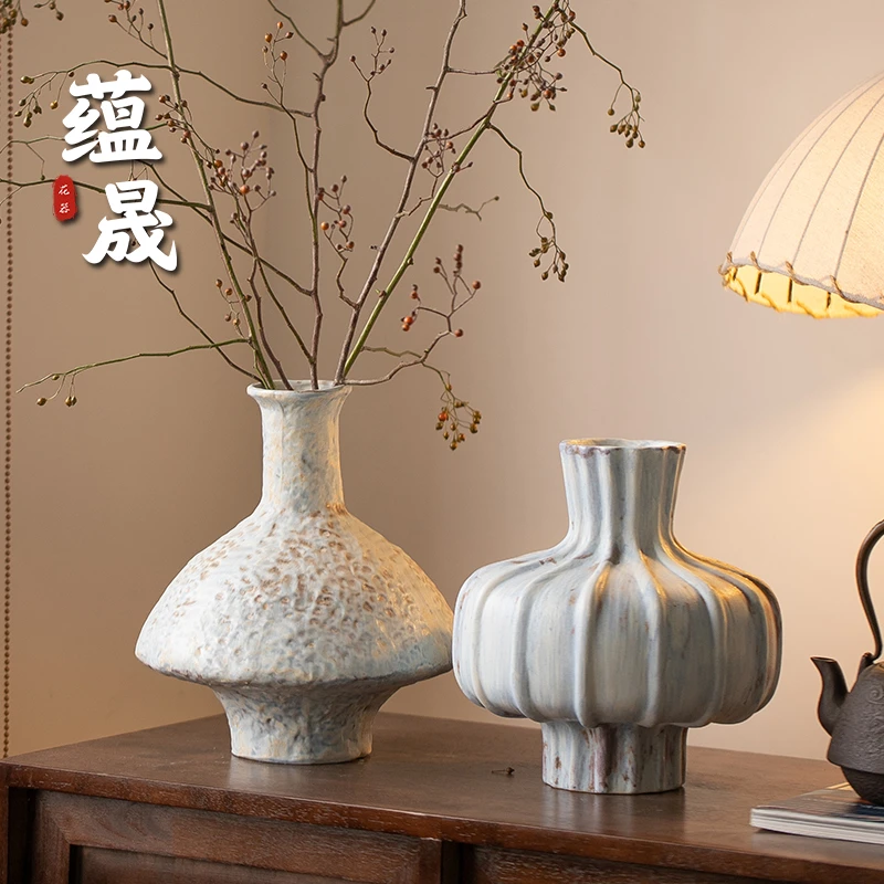 景德镇手工花艺摆件简约陶罐复古侘寂风中式客厅家居民宿装饰花瓶