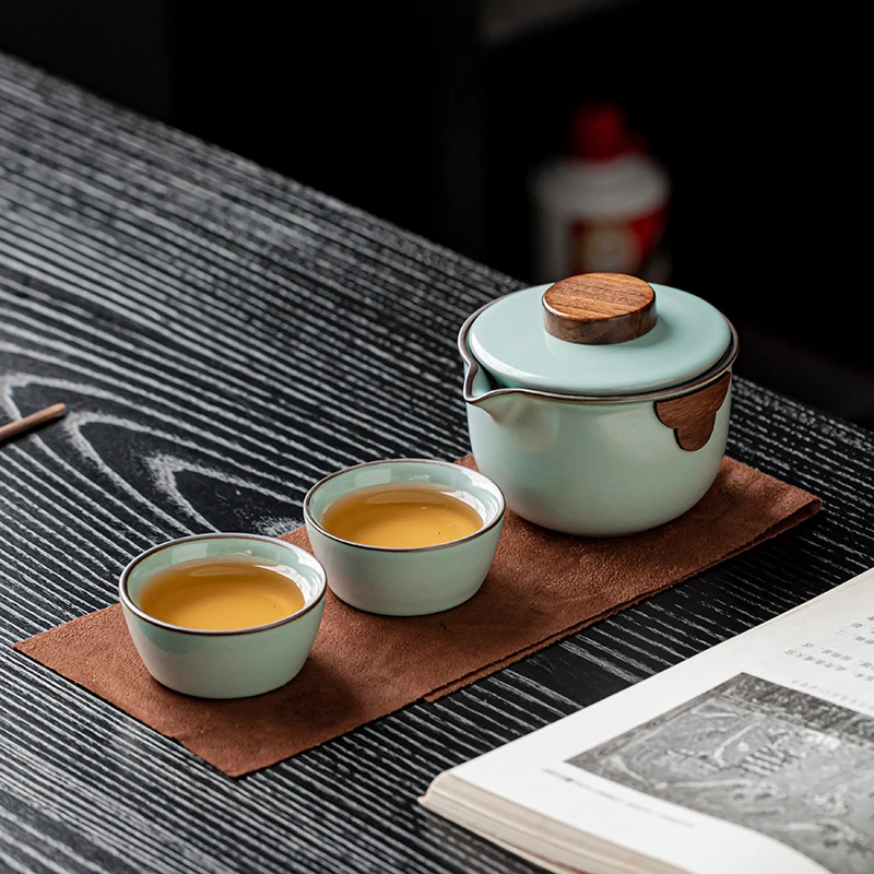 一人独饮小茶具便携式旅行茶具套装快客杯外出收纳包陶瓷泡茶壶