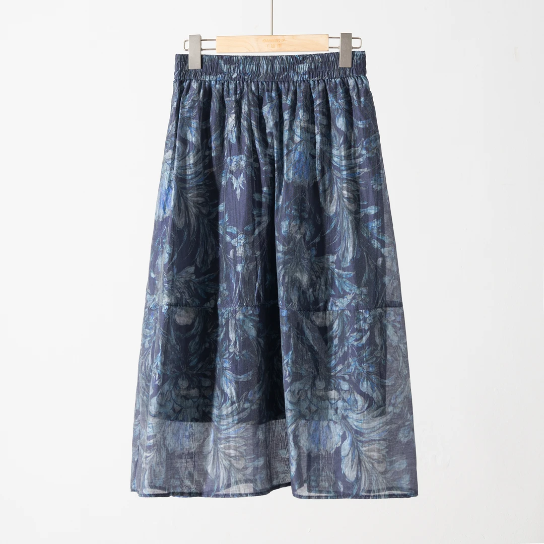 【设计师沈兰】8-16 夏季女式新款时尚松紧腰鸢尾花半身裙5897