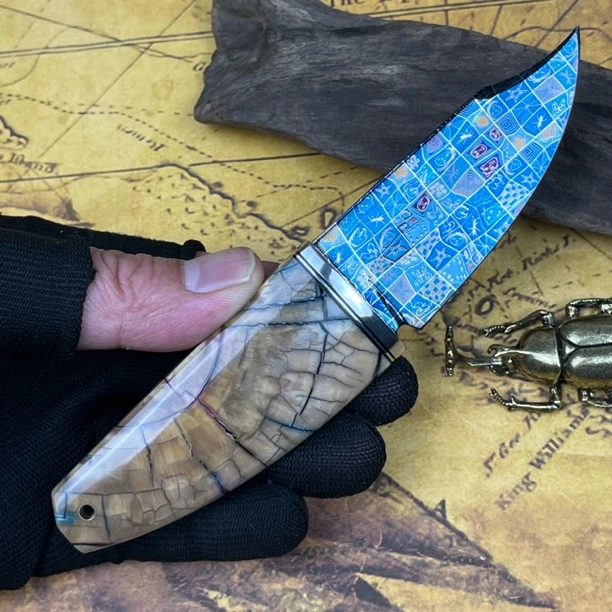 三尺水手工制作马赛克大马烤蓝手柄猛马冰牙高端收藏吃肉刀水果刀