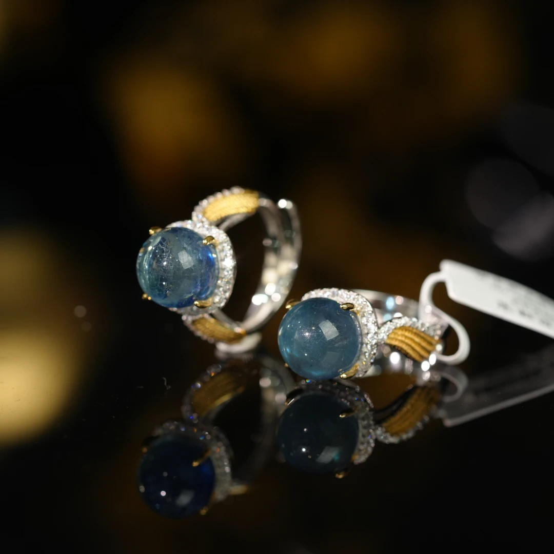 海蓝宝石（处理）【初见珠宝】海蓝宝戒指17-MD-1C55X32【多样性发一】