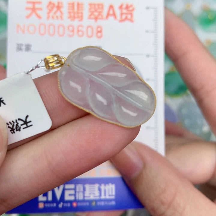 翡翠18K金镶嵌颈饰叶子