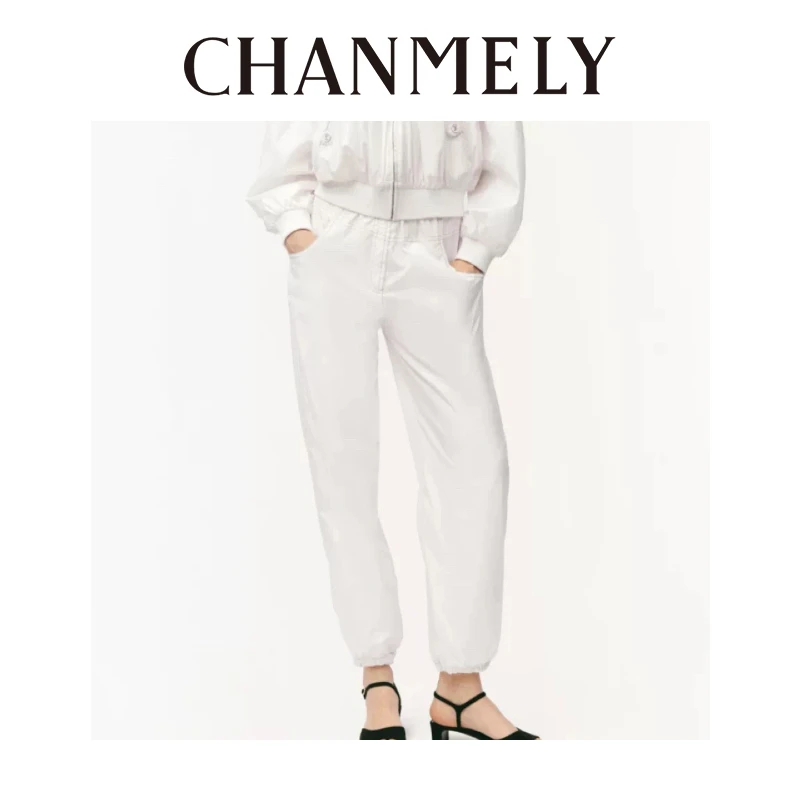 【CHANMITY】25/FW香风白色丝绸缎面束脚阔腿裤025646