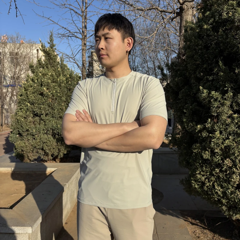 夏季速干透气半拉链短袖男运动休闲吸湿速干T恤美式洋气/D25103