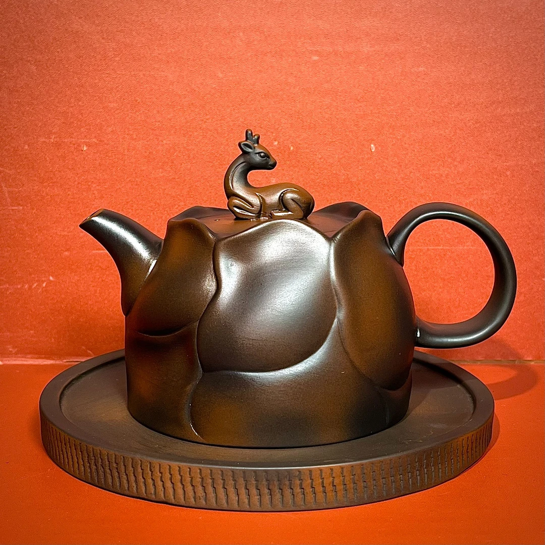 紫陶一鹿有你凤鸣壶+【手工壶承】