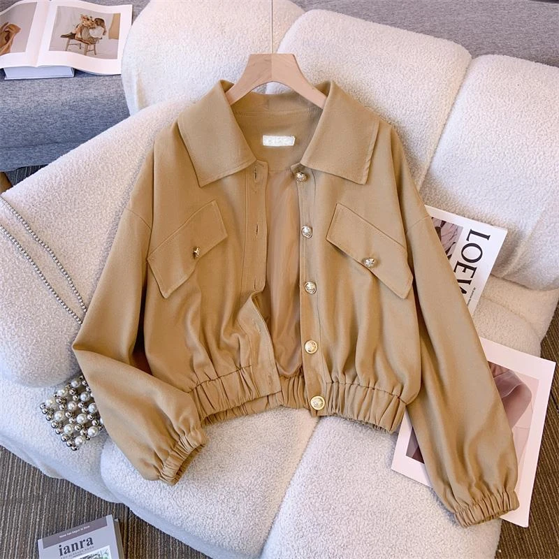 覆古工装上衣女春秋季短2025新热风格宽松修身小休闲上衣上衣