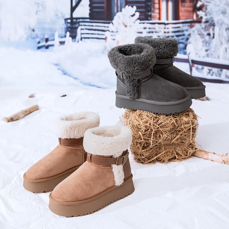 毛毛时尚雪地靴女厚底2025新款冬季短筒雪地棉鞋东北加厚保暖棉靴