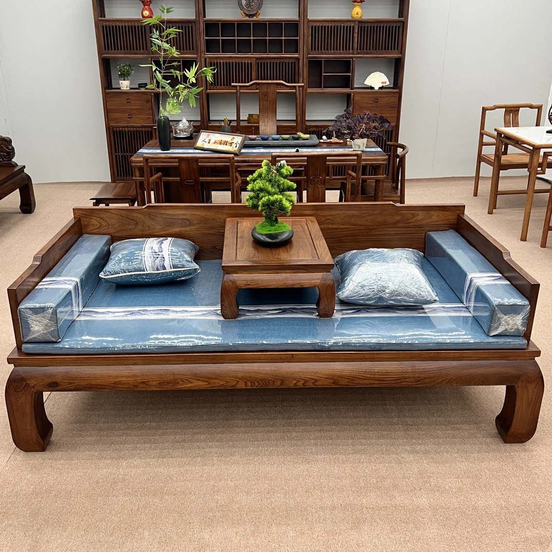 素面客厅茶室黑胡桃色罗汉床榫卯结构