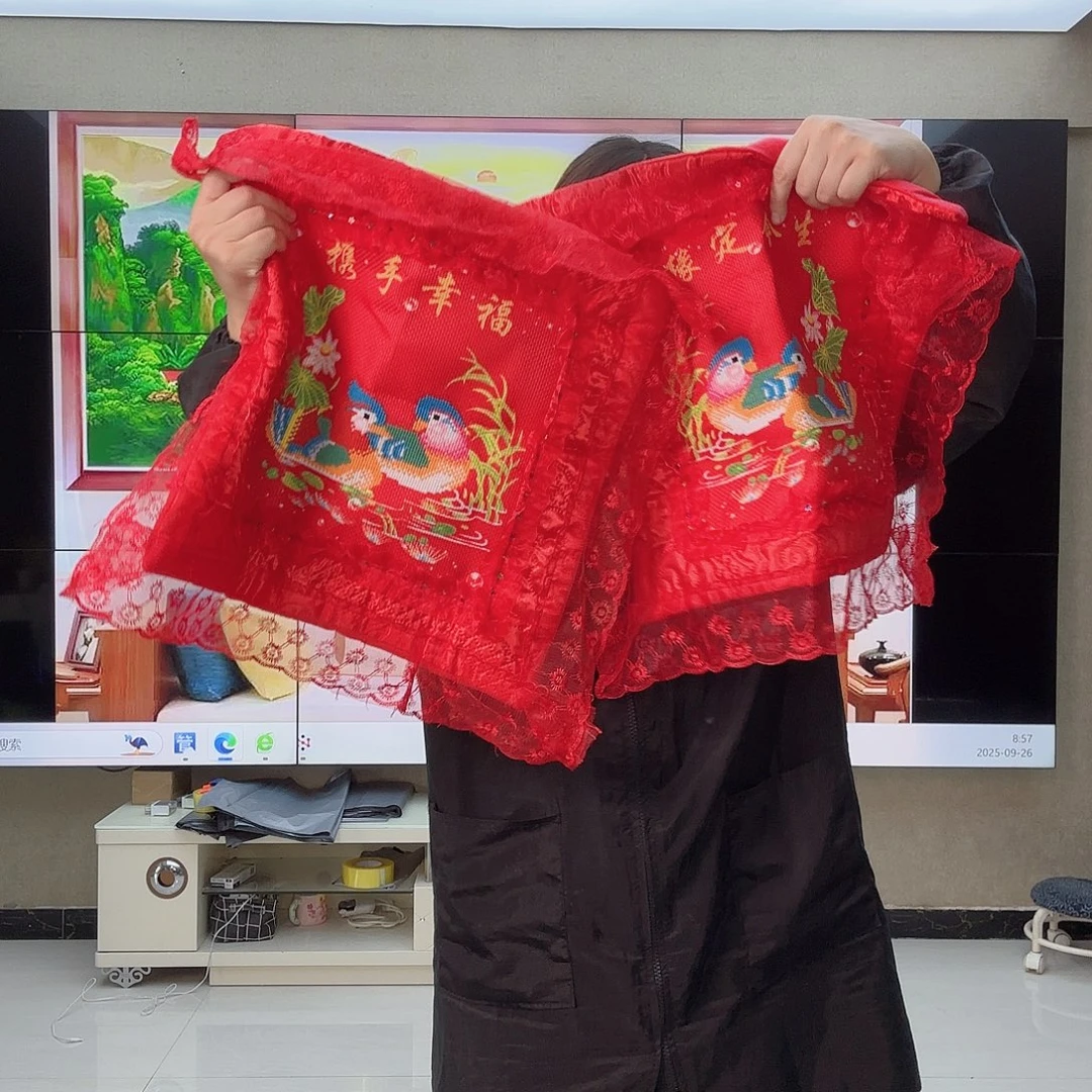 棉十字绣鸳鸯抱枕成品一对