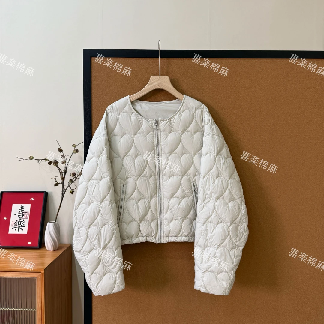 喜樂  2025【新国标90白鸭绒】圆领泡芙爱心绗线纯色羽绒服外套女士