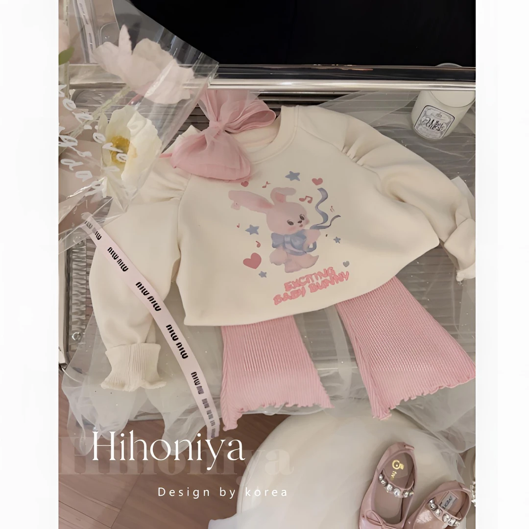 xian【多色喇叭裤】Hihoniya~2024春款儿童纯色木耳边松紧腰喇叭裤