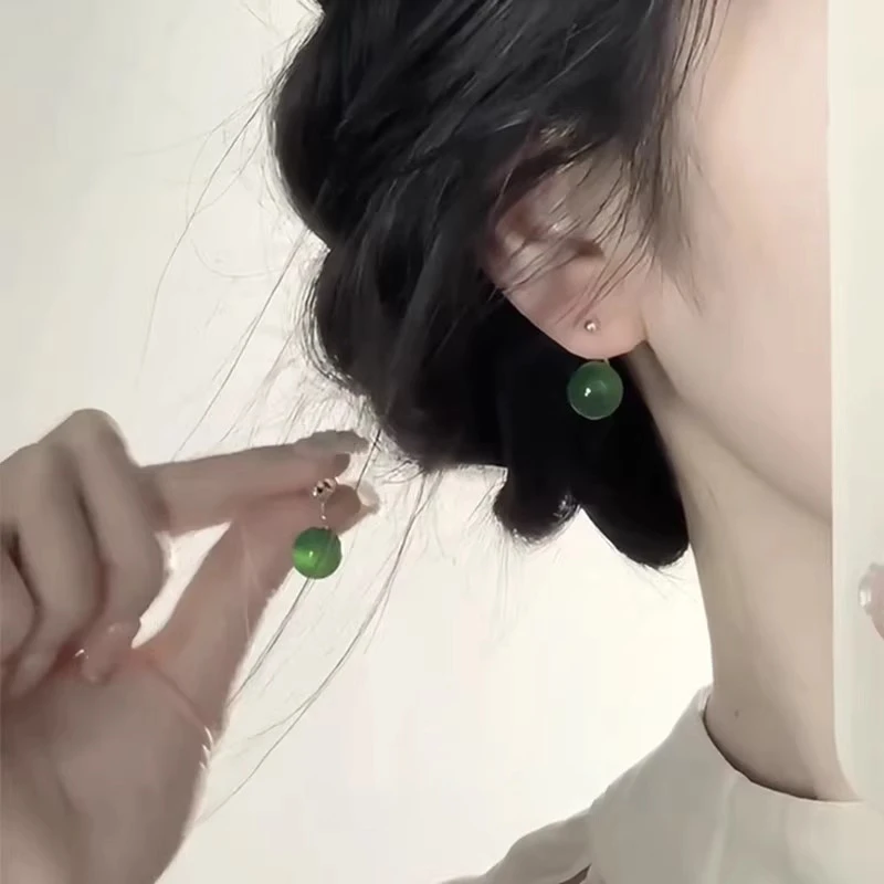 铜合金耳饰 新中式国风绿色球球耳环轻奢高级感气质耳坠小众独特