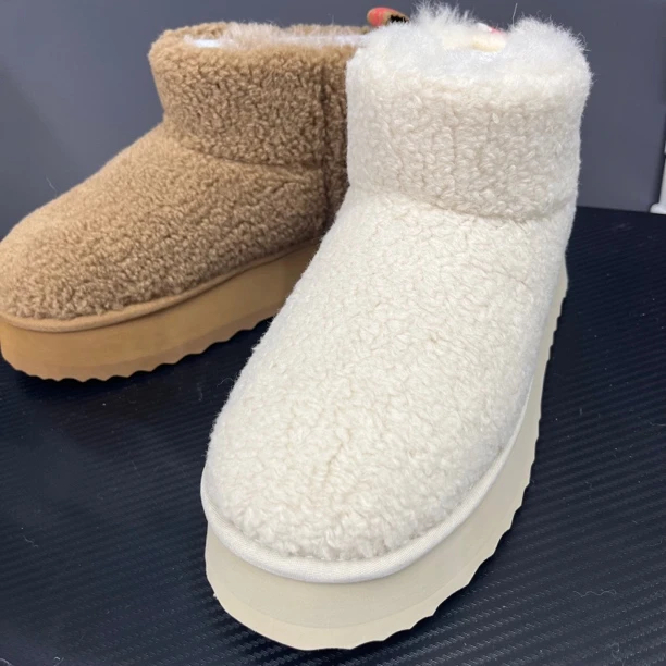 复古厚底短筒雪地靴女冬季加绒保暖毛毛棉鞋平底5847