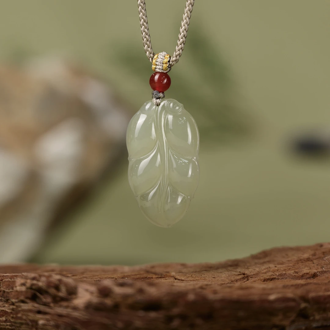 【玉珏】和田玉叶子吊坠 约32*18mm多样性发一（配绳）SJ00320