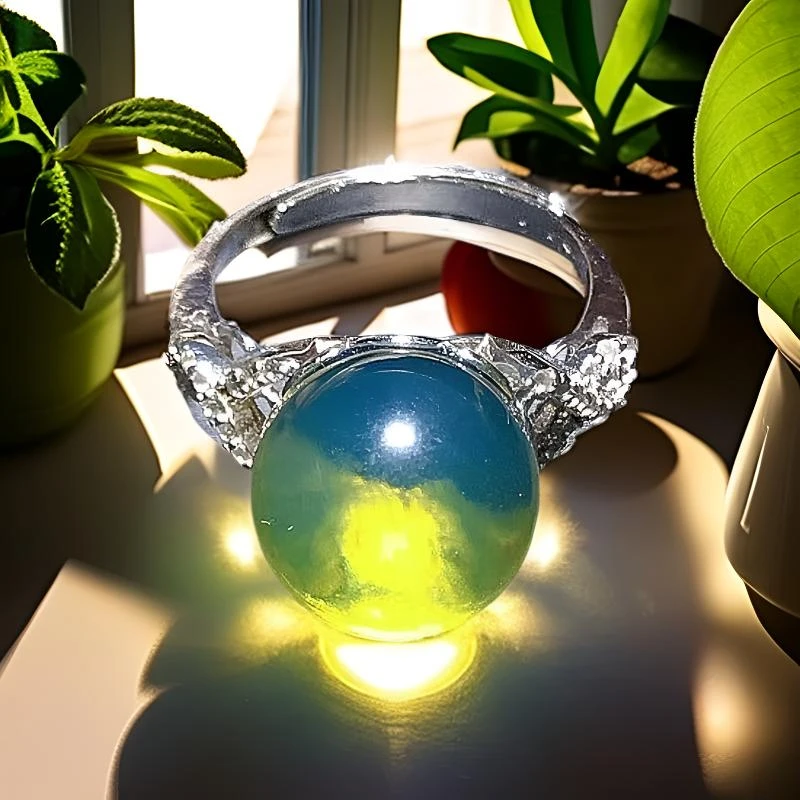 【云飞珠宝】天然墨西哥蓝珀净水圆珠戒指手工气质轻奢时尚女士