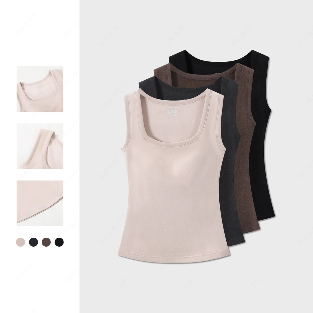 『天鹅颈U领背心』胸垫一体加厚女士冬季保暖内衣百搭打底背心上衣