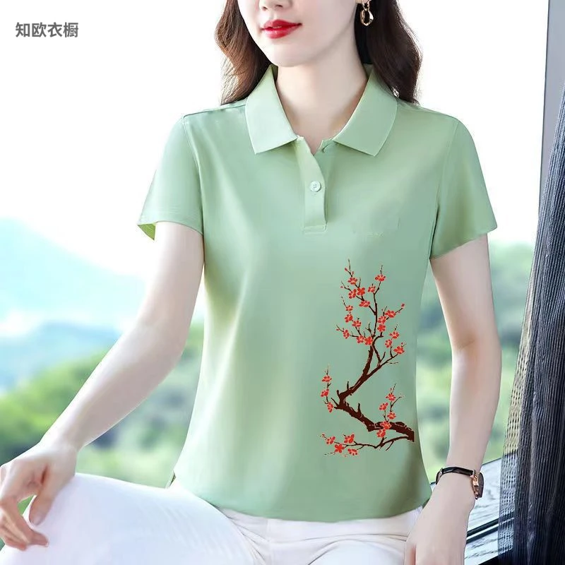 大码妈妈装短袖衫中老年女装v领夏季2025新款舒适t恤上衣衣服夏款