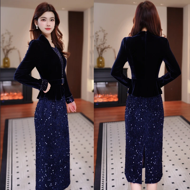 【蓝月繁星】2025冬季新款收腰显瘦洋气减龄轻奢女人味打底连衣裙