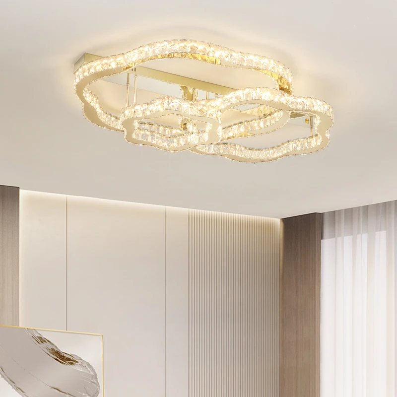 卧室吸顶灯现代轻奢水晶灯2025年新款大气花型主卧灯不锈钢客厅灯