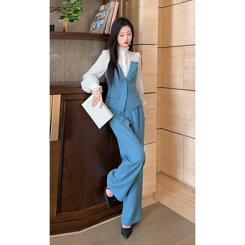 格润雅【巴黎诗集】法式宫廷风秋季套装时尚拼接上衣阔腿裤两件套